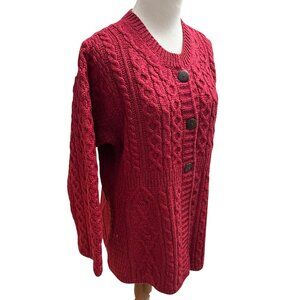 Shannon Woolen Mills A-Line Cardigan Button Front Merino Wool Size Large Wine